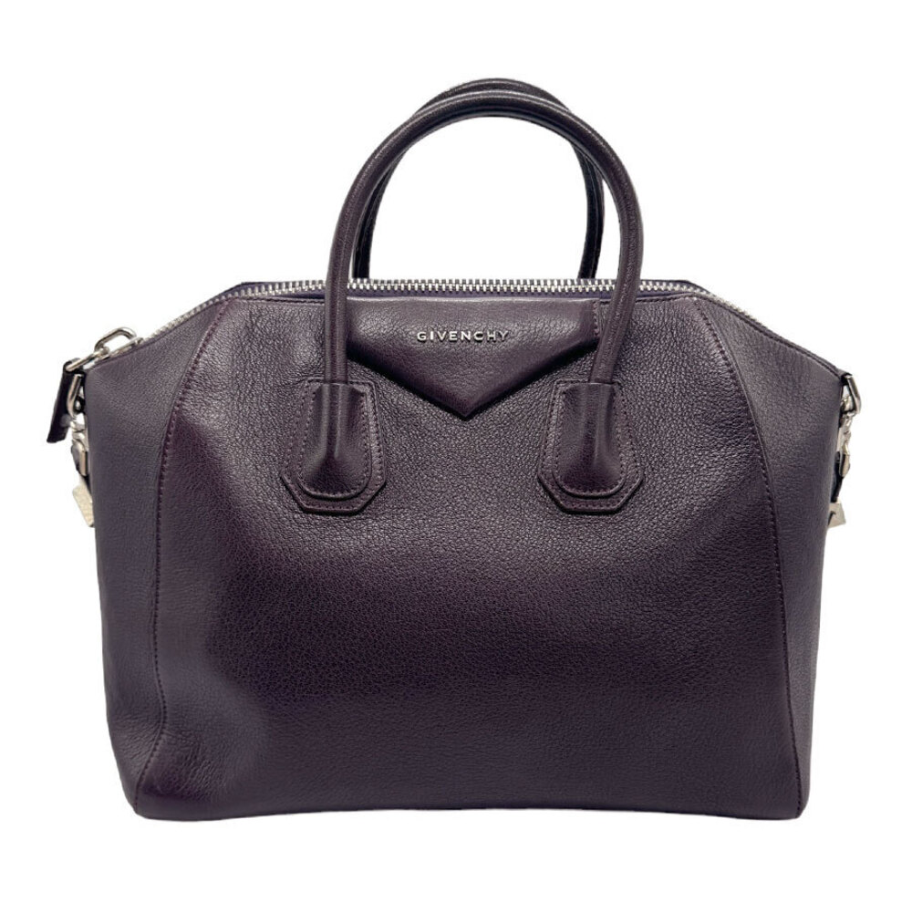 Givenchy Antigona Leather 2way Shoulder Bag Purple Silver